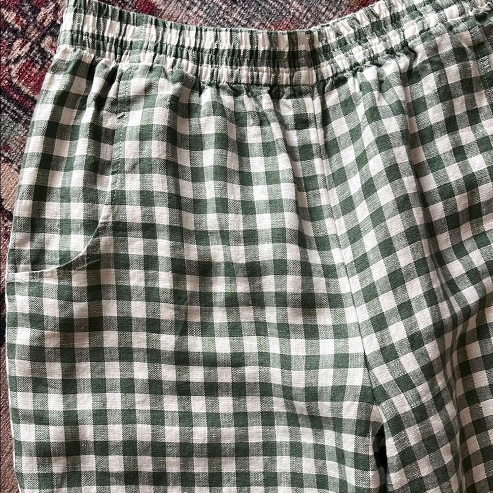 Linenfox Green and White Checkered Wide Leg Pants - Picture 2 of 6